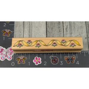 Hero Arts Flowers and Ribbon Border F1380 Rubber Stamp Wood #L80